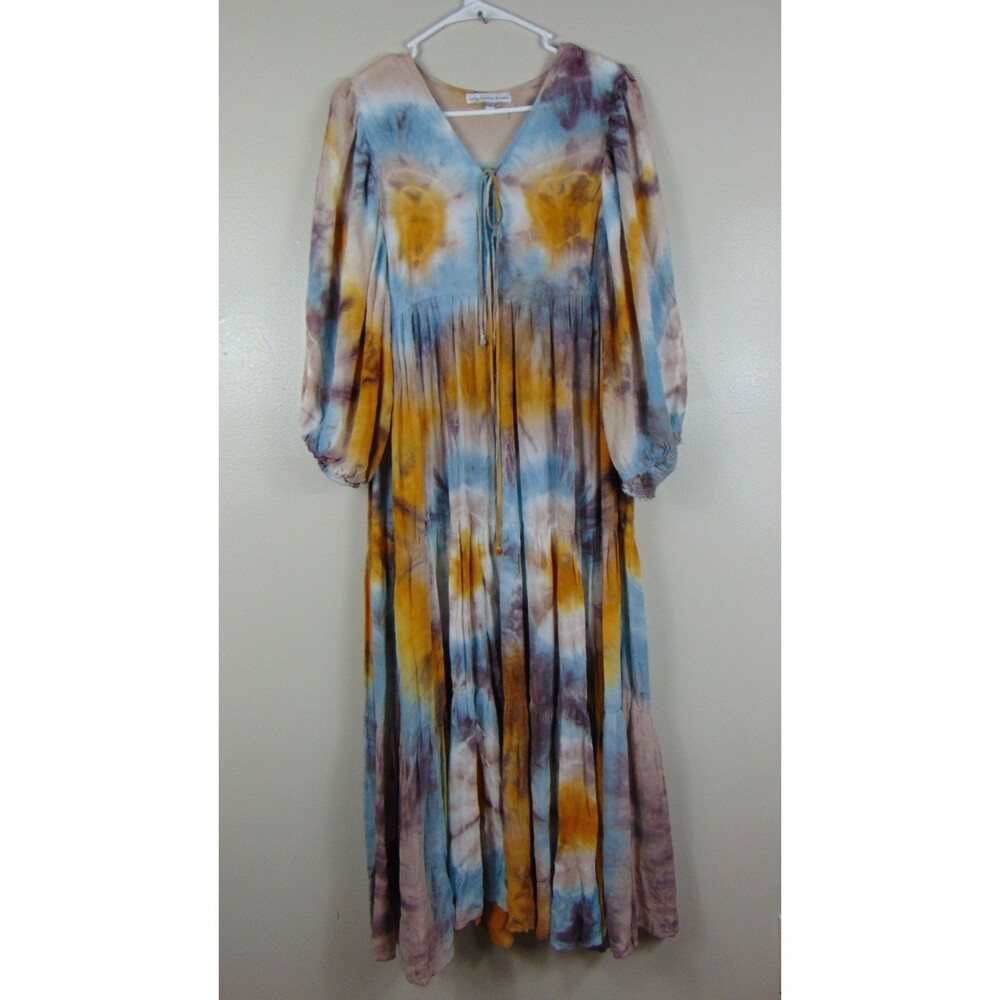 Young Fabulous & Broke Dawn Maxi Dress Womens Small Bohemian Tie Dye Upcycle